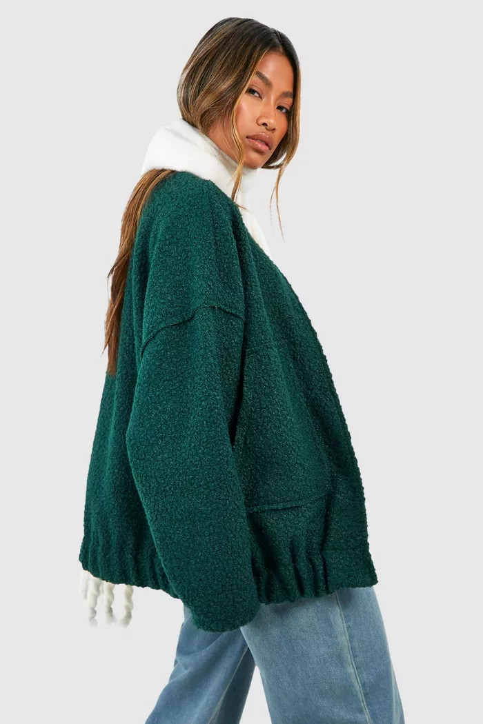 Oversized Wool Look Bomber Jacket | Boohoo.com (UK & IE)