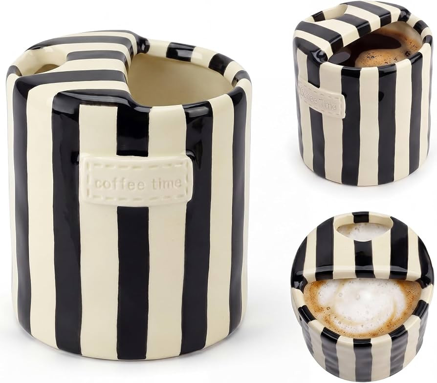 10oz Ceramic Coffee Mug with Sip Hole, Striped Espresso Cups for Hot & Cold Drinks and Microwave ... | Amazon (US)