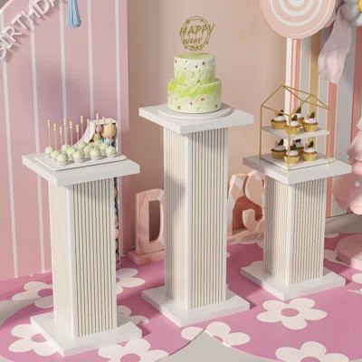 3 Pcs Square Pedestal Stand, Fluted Accent Display Pedestal Stand Table Pillars For Wedding Birthday Party Backdrop Decor | Wayfair North America