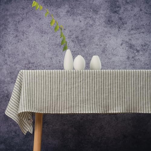 Linkslove Home Linen Tablecloth- 55x90 Inch Stripe Pure Linen Green and White Table Cloth for Rectangle Tables, for Winter, Fall, Thanksgiving, Christmas, Easter, Machine Washable | Amazon (US)