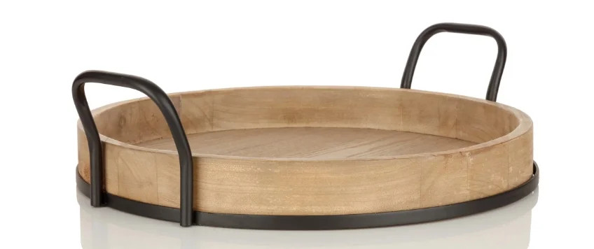 18.5" Round Wood Tray with Black Handles - Rustic Serving Board | Walmart (US)