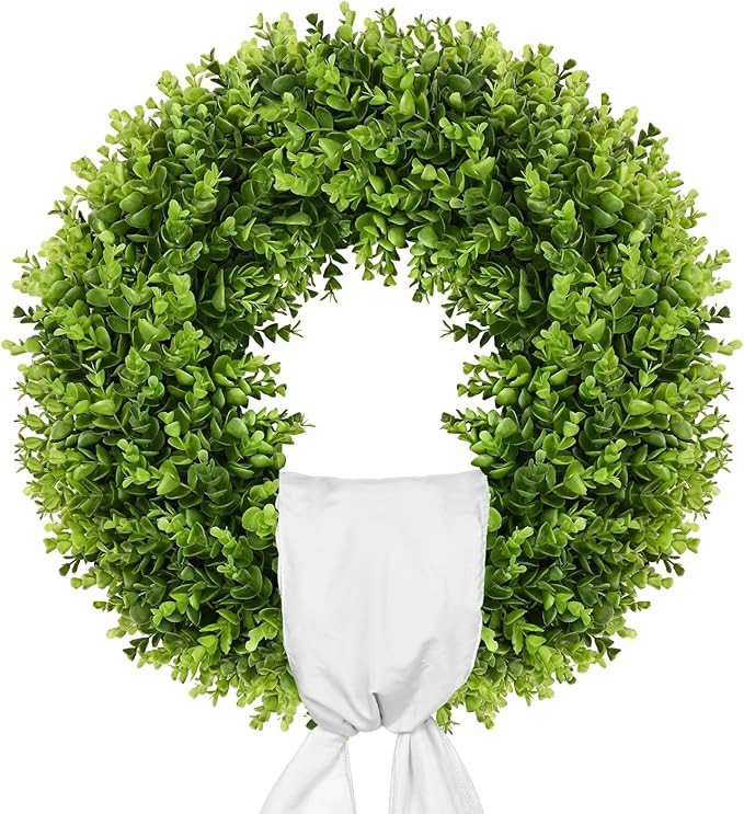 Vlorart 20-Inch Boxwood Wreath, Artificial Boxwood Wreath Front Door Wreaths Artificial Spring Su... | Amazon (US)