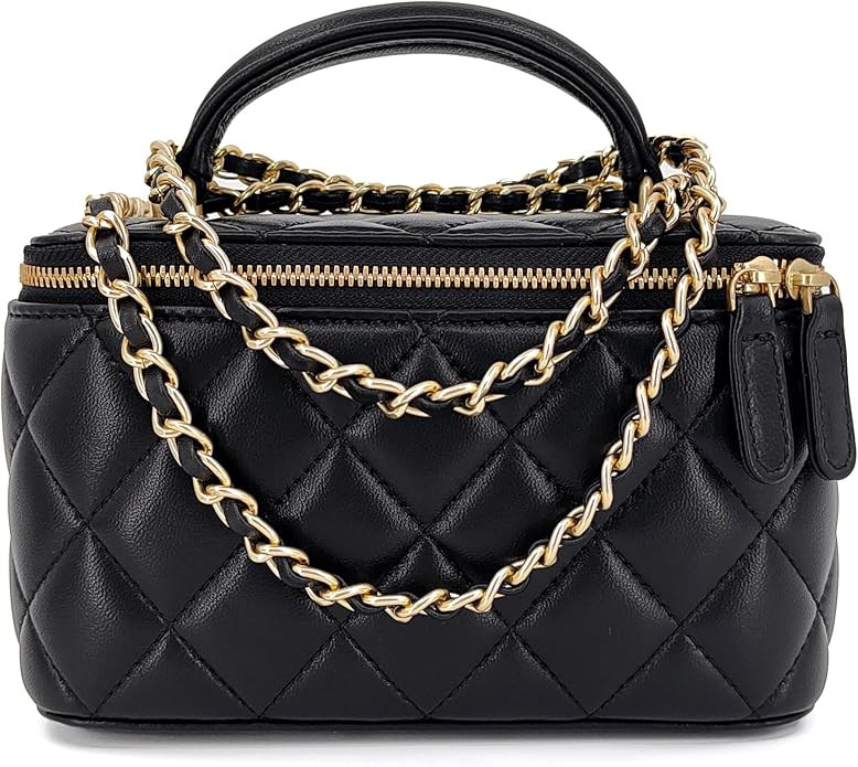 Small Genuine Leather Purse Quilted Crossbody Bag for Women, Mini Top-Handle Shoulder Handbag w/G... | Amazon (US)