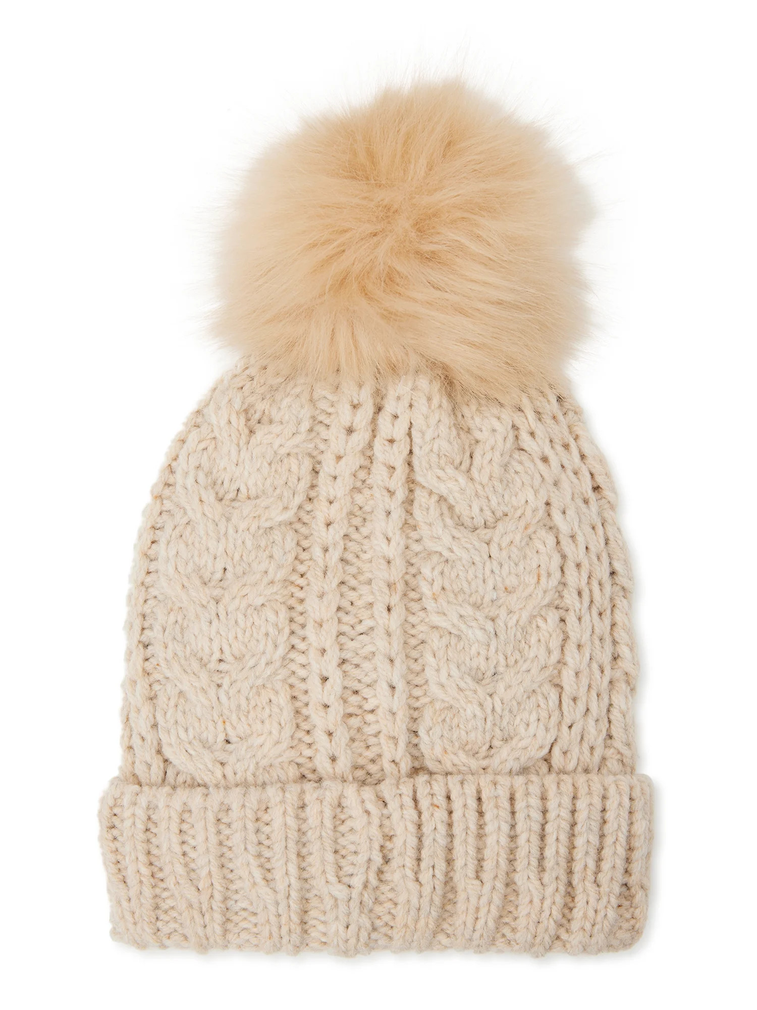 Time and Tru Women’s Cable Knit Beanie Hat with Pom Pom | Walmart (US)