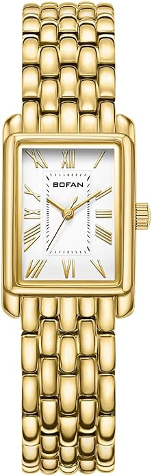 BOFAN Gold Watches for Women with Vintage Bracelet, Rectangular Case Roman Dial,Adjustment Tool I... | Amazon (US)