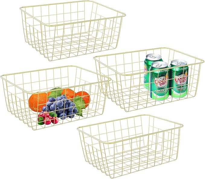 Wire Baskets for Organizing, Metal Storage Baskets with Handles, 4 Pack Sturdiness Small Wire Sto... | Amazon (US)