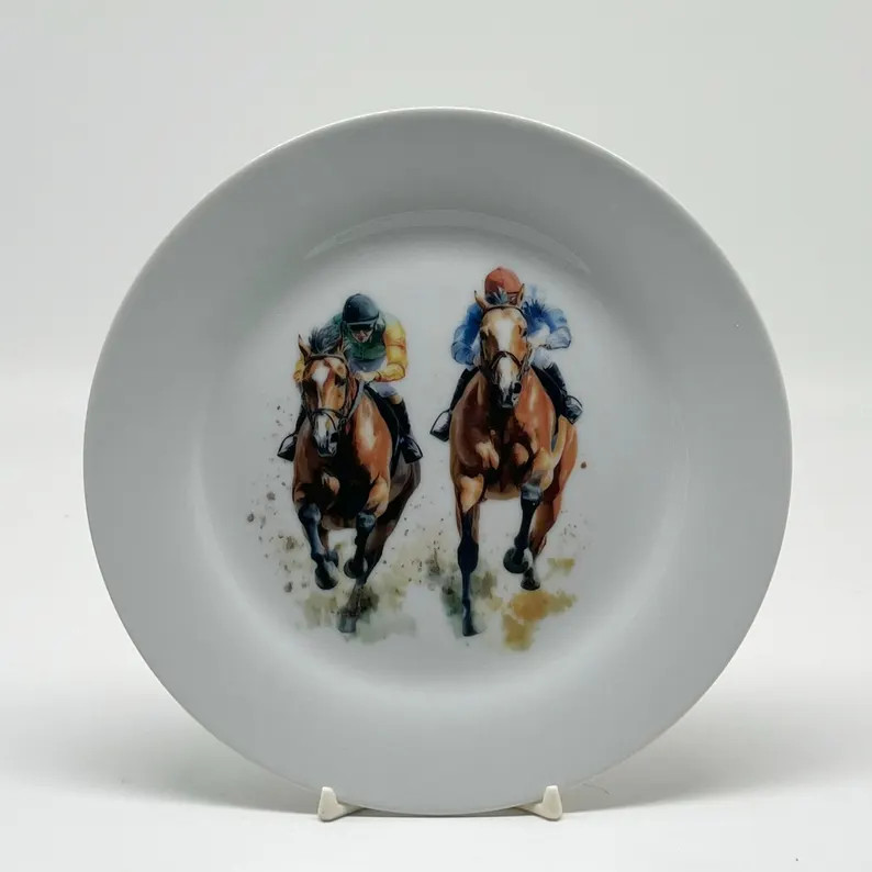 Horse Racing Plate, 7 1/2" | Derby Decor | Equestrian Wall Art | Jockey Silks Plate | Kentucky De... | Etsy (Global)