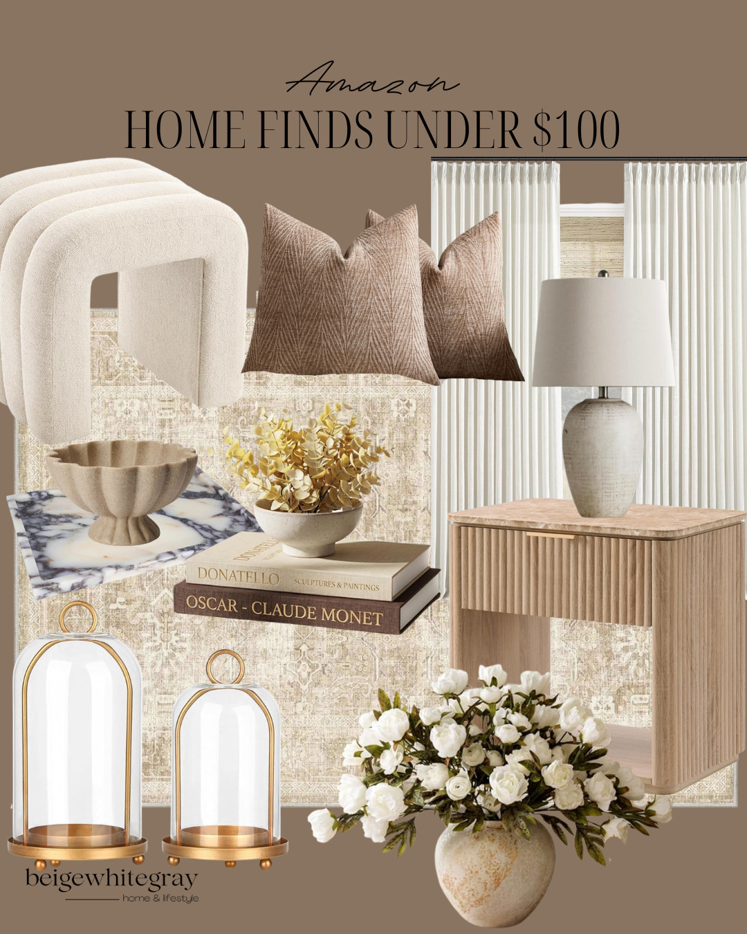 Home Finds Under $100, Amazon home finds, home finds under $100, affordable home decor, budget friendly home decor, Amazon home decor, neutral home decor, beige home decor, designer look for less, accent chair, boucle chair, decorative pillows, throw pillows, neutral pillows, table lamp, fluted nightstand, wood nightstand, decorative bowl, marble tray, coffee table decor, decorative books, faux florals, hydrangea arrangement, glass lanterns, candle lanterns, living room decor, bedroom decor, home styling ideas, interior design inspiration, cozy home decor, modern traditional decor, transitional home decor, Amazon furniture finds, home decor inspiration, affordable furniture

#LTKHome #LTKSaleAlert