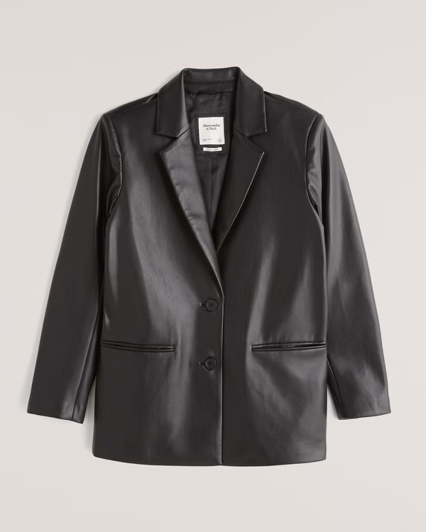Single-Breasted Vegan Leather Blazer | Abercrombie & Fitch (US)