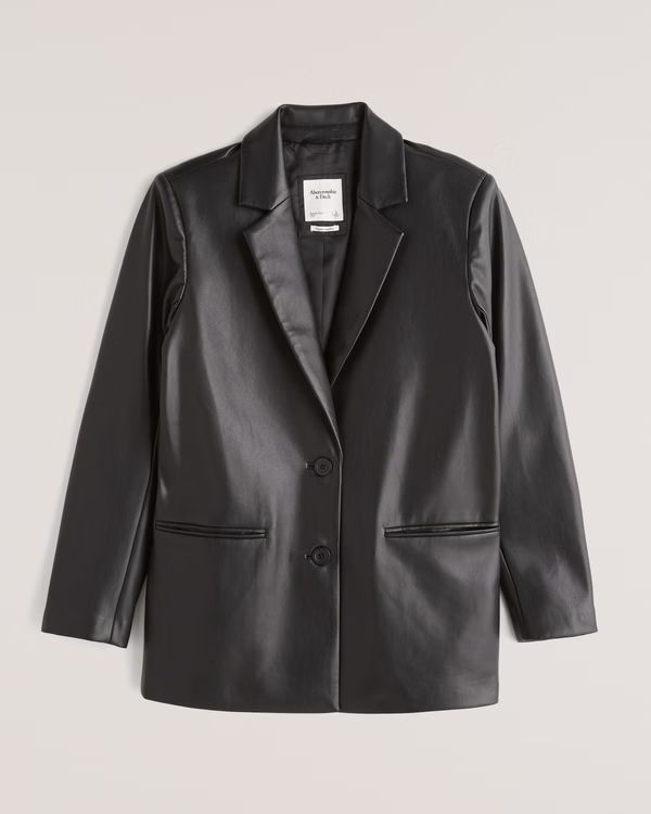 Single-Breasted Vegan Leather Blazer | Abercrombie & Fitch (US)