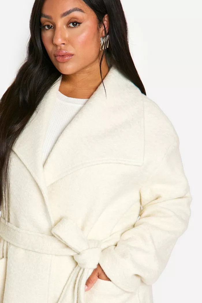 Plus Brushed Shawl Collar Belted Coat | boohoo (US & Canada)