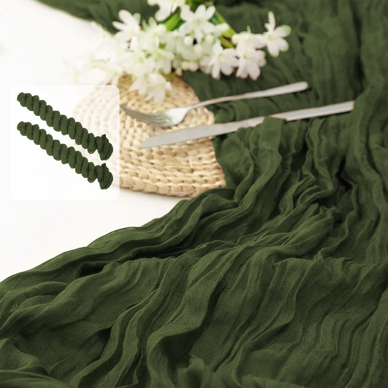2 Pack 10 Ft Cheesecloth Table Runner Moss Green Gauze Long Table Runners Boho Gauze Cheese Cloth... | Amazon (US)