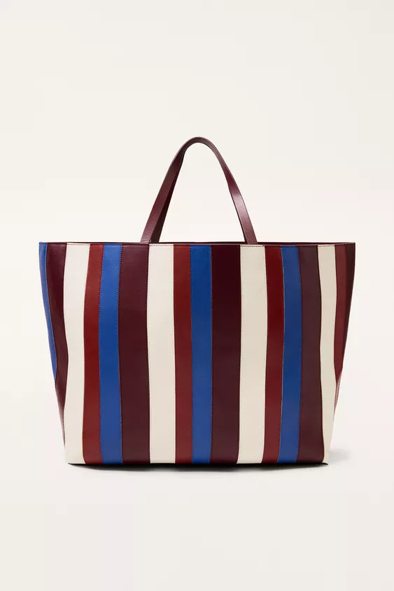 LIMITED EDITION STRIPED LEATHER MAXI SHOPPER | Zara US