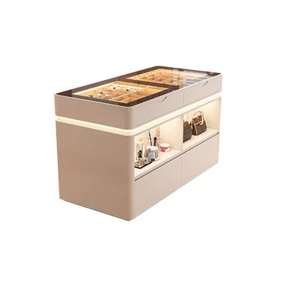 55.12" Luxury Double-Sided Walk-in Closet Jewelry Cabinet, Cream Style Tempered Glass LED Light Jewelry Storage & Display Dresser | Wayfair North America