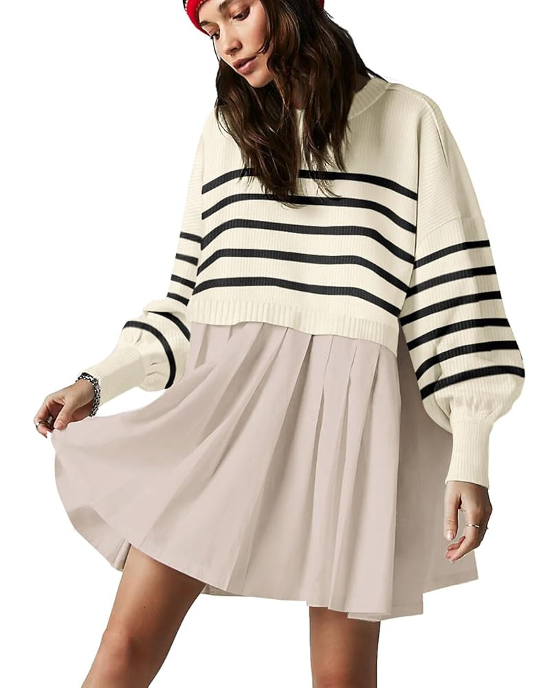 Womens Oversized Sweater Dress Spring Fall Trendy Long Sleeve Crewneck Pullover Tops Relaxed Fit ... | Amazon (US)