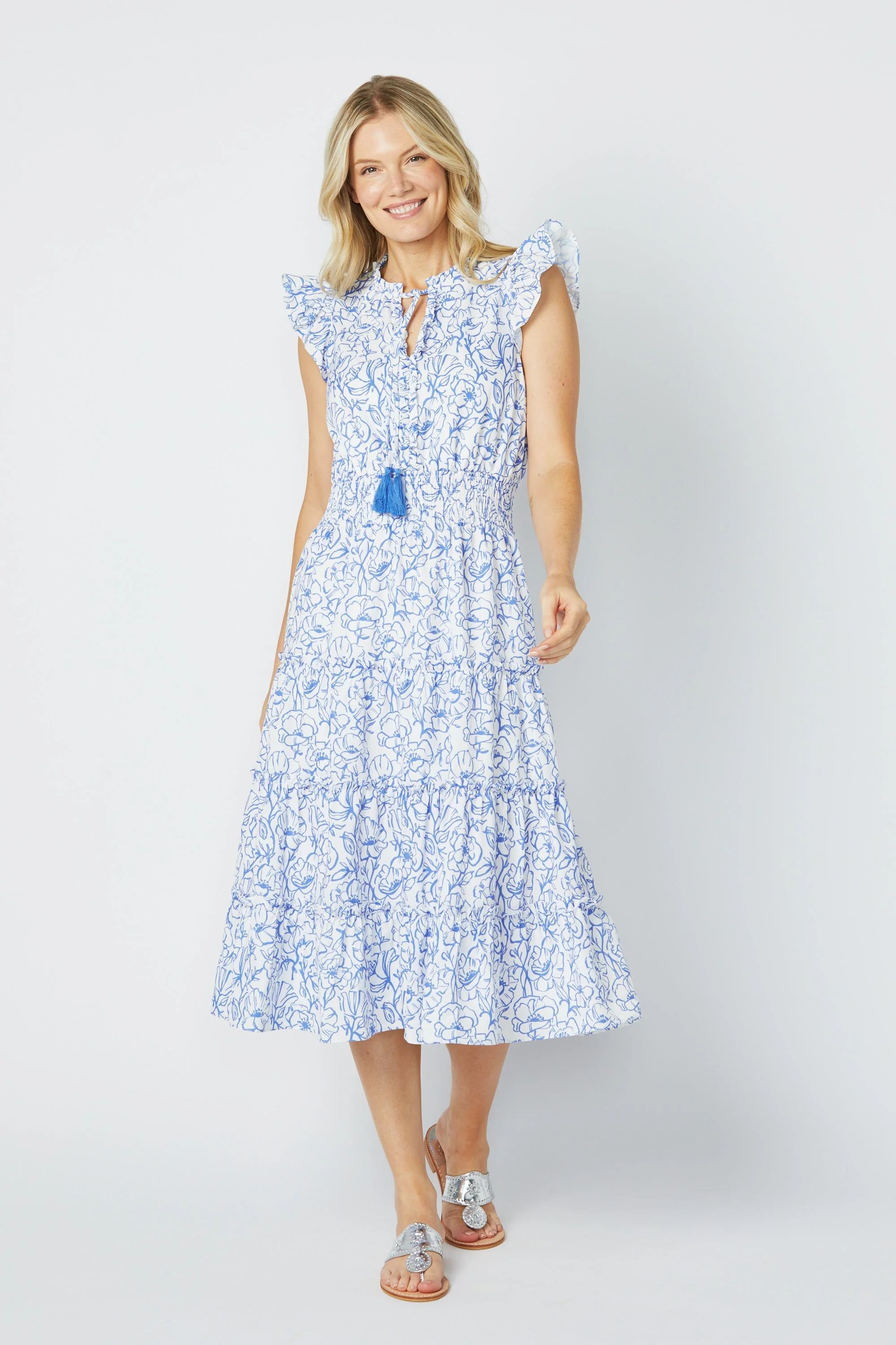 Floral Vine Print Flutter Sleeve Midi Dress | Sail to Sable