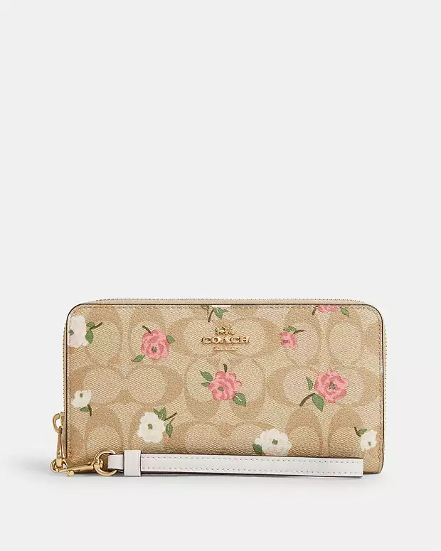 Long Zip Around Wallet In Signature Canvas With Floral Print | Coach Outlet US