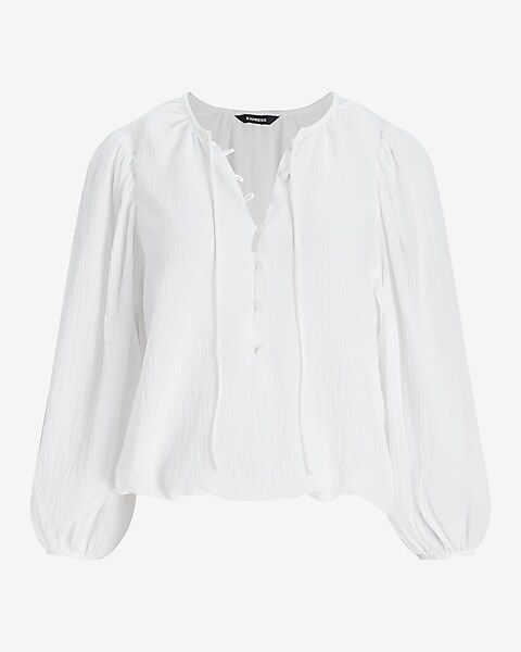 Textured Button Front Balloon Sleeve Top | Express