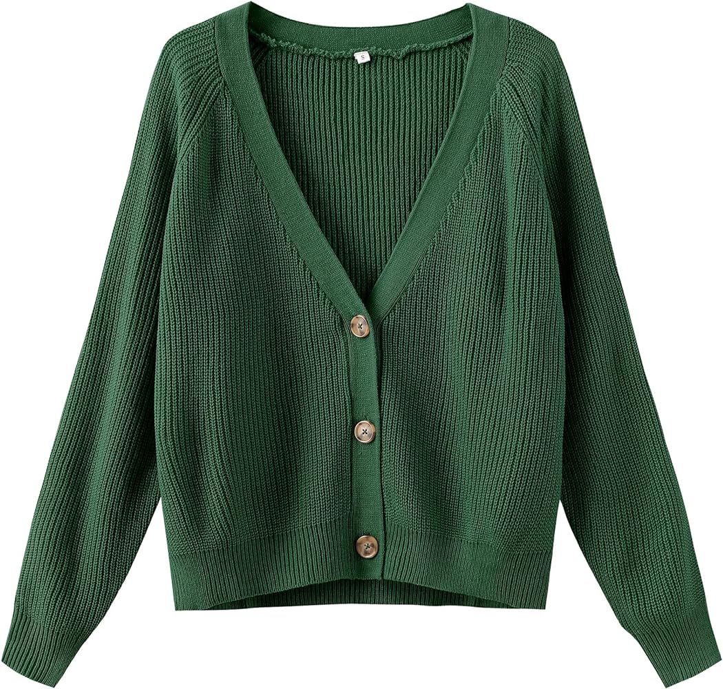 Women's Long Sleeve Knit Sweater Open Front Cardigan Button Loose Outerwear | Amazon (US)