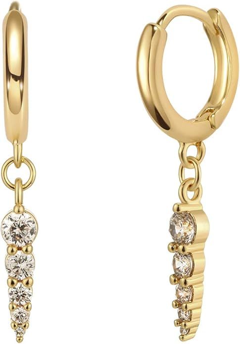 Amazon.com: MYEARS Women Spike Earrings Gold Huggie Hoop Diamond Cubic Zirconia Dangle Drop 14K G... | Amazon (US)