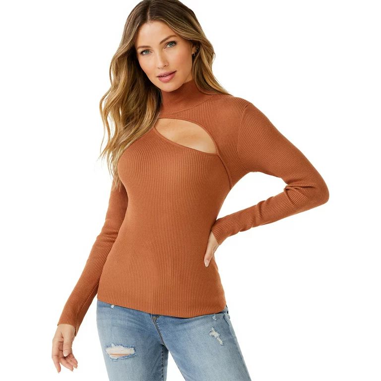 Sofia Jeans by Sofia Vergara Women's Asymmetric Cutout Turtleneck Sweater | Walmart (US)