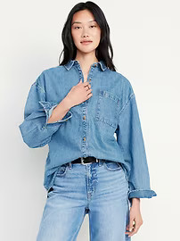 Oversized Boyfriend Button-Down Jean Shirt | Old Navy (US)