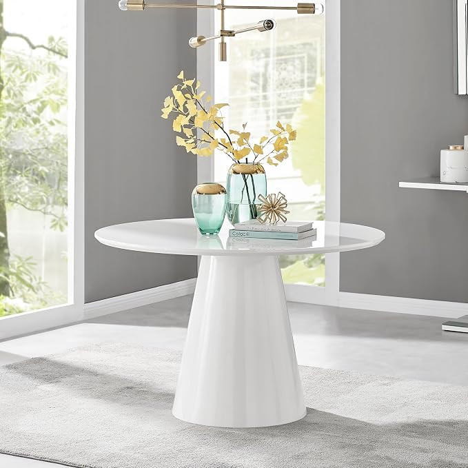 Furniturebox UK Palma White High Gloss Round Dining Table – Modern Pedestal Base – Contempora... | Amazon (US)