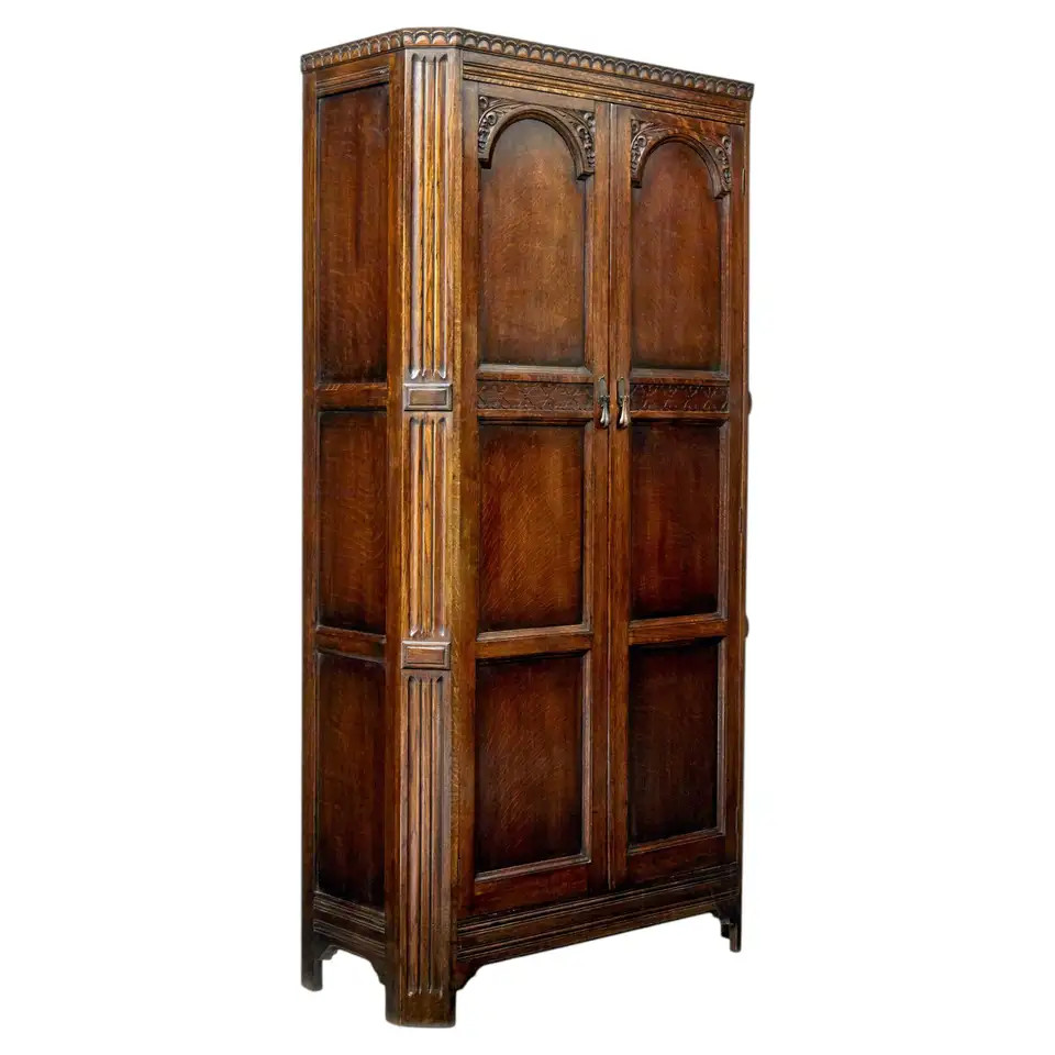 20th century oak Gothic revival wardrobe | 1stDibs