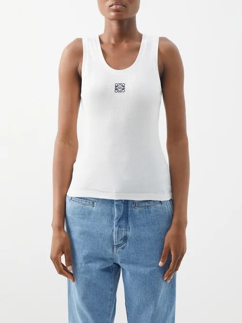 Loewe - Anagram-embroidered Cotton-blend Tank Top - Womens - White | Matches (US)