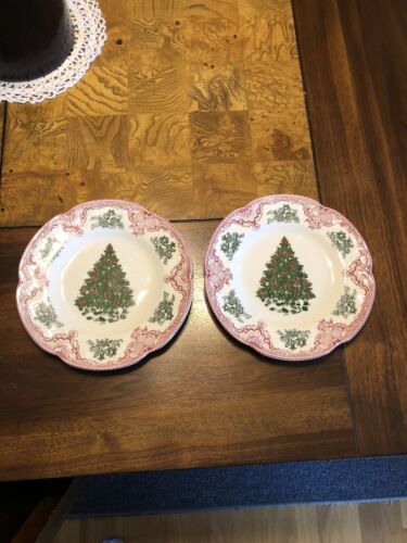 2 Johnson Brothers Old Britain Castles Pink Christmas Tree Salad Plate 8 5/8  | eBay | eBay US