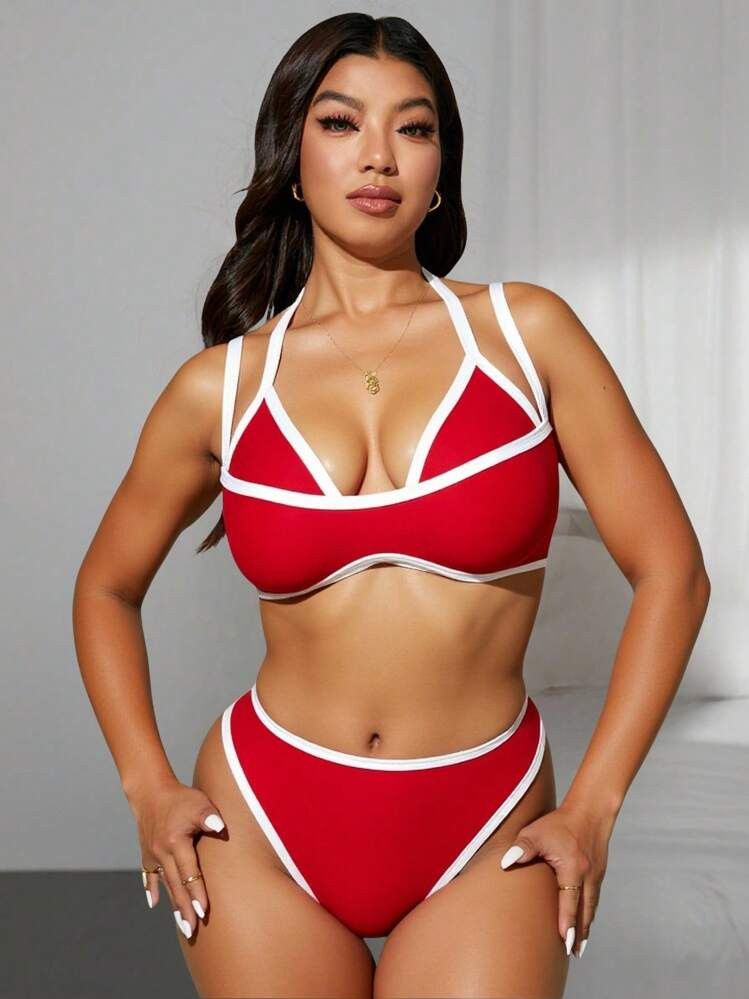 Swim SXY Plus Size Sexy Contrast Color 2 In 1 Swimwear Set For Summer Beach Vacation | SHEIN