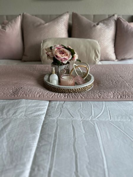 Home decor refresh for spring. Pops of blush pink pillows, decor, 