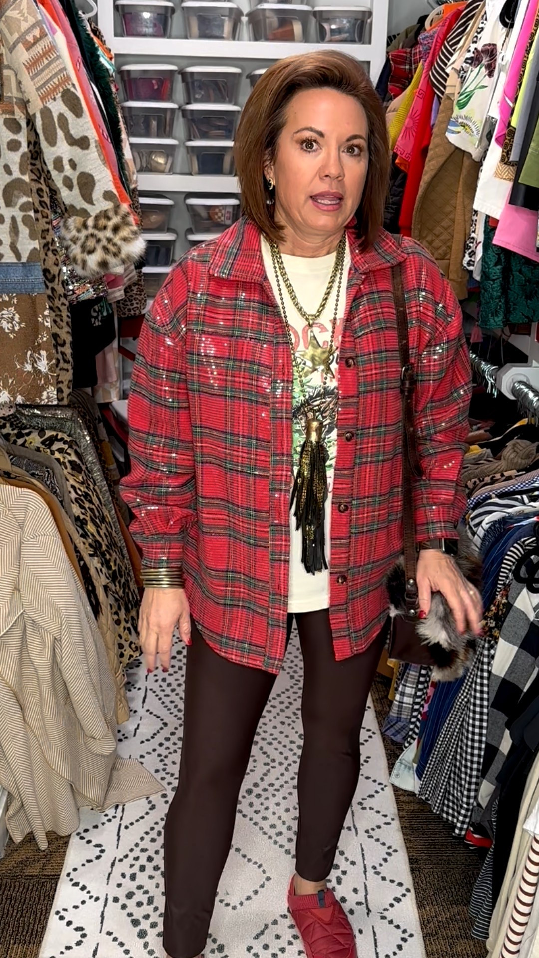 Cozy, festive, and a little bit sparkly. ✨
This sequin plaid shacket adds the perfect holiday pop, and I paired it with a graphic tee, brown faux-leather leggings, and my favorite red slip-ons for an easy December outfit.

⸻


holiday outfit, plaid shacket, sequin shacket, festive casual outfit, winter layers, faux leather leggings, red slip-ons, holiday style over 50, cozy holiday outfit, December outfit ideas, casual Christmas outfit, graphic tee outfit, winter fashion women, Christmas shacket outfit

⸻

#LTKholiday #LTKseasonal #LTKwomen #LTKover40 #LTKover50 #holidaystyle #festivefashion #winteroutfit #plaidshacket #christmasoutfit #everydaystyle #casualholidaystyle




#LTKHoliday #LTKootd #LTKmorningroutine