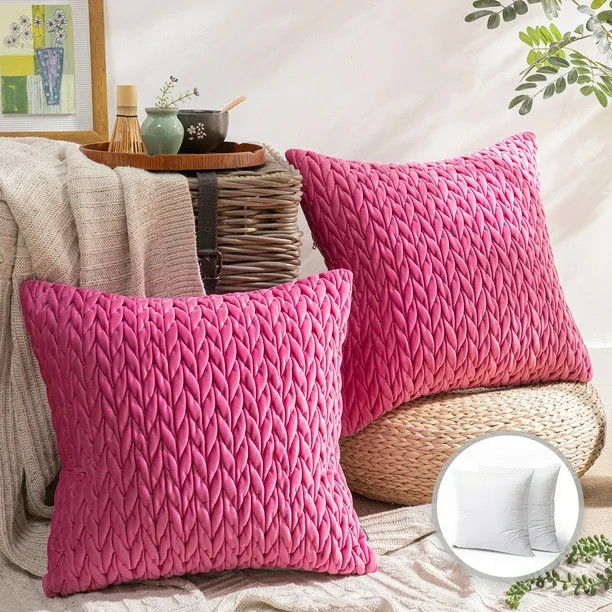 Phantoscope Quilted Velvet Braid Textured Pleated Square Decorative Throw Pillow Cusion for Couch... | Walmart (US)