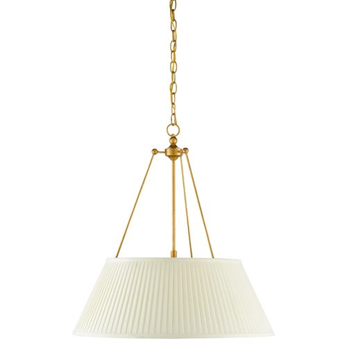Lylia French Country Antique Gold Leaf Iron White Pleated Shade Pendant | Kathy Kuo Home