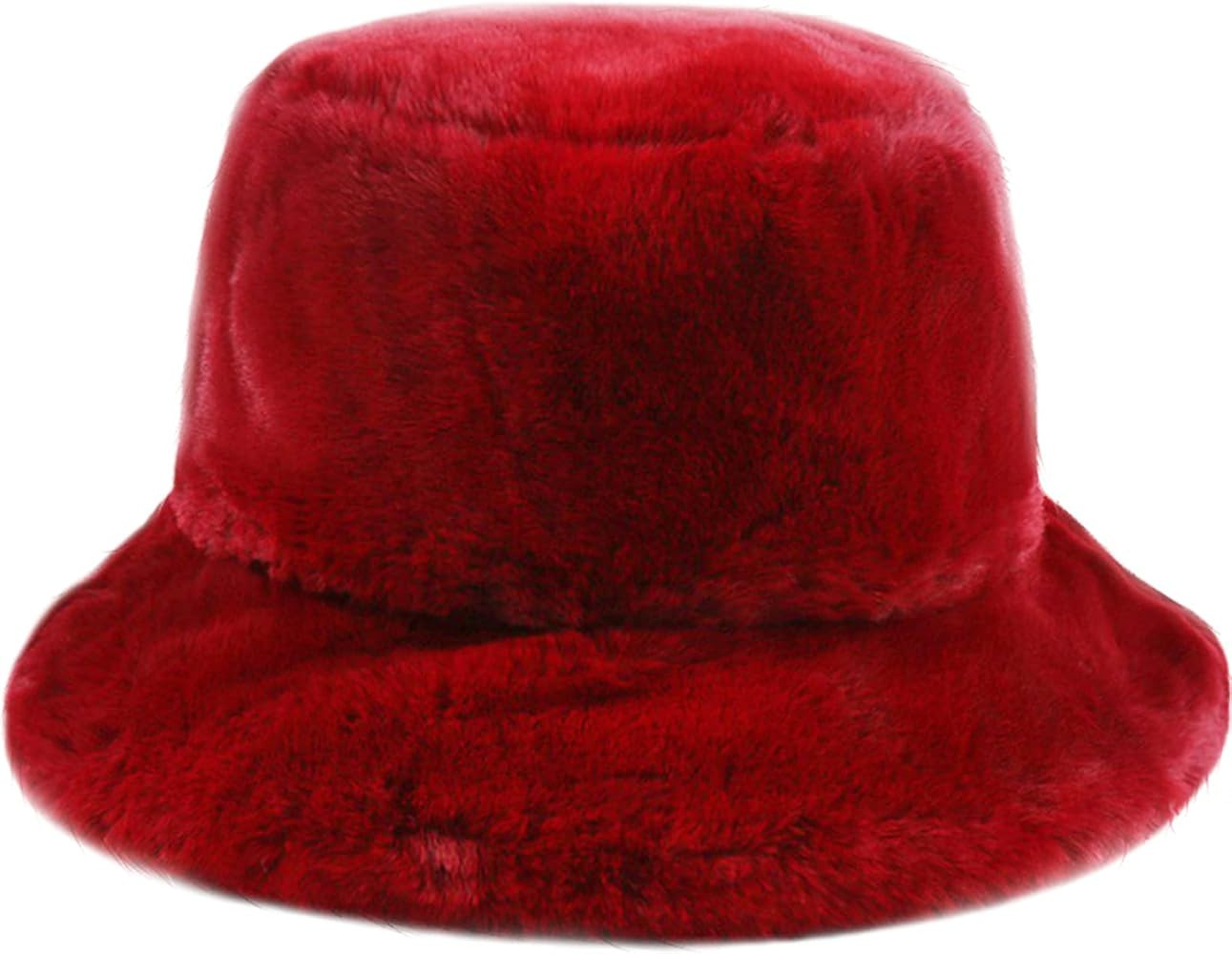 Winter Faux Fur Furry Bucket Hat Fluffy Fuzzy Warm Hat Plush Fisherman Hat for Women Teens Girls | Amazon (US)
