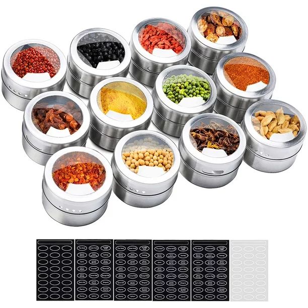 12 Pack Magnetic Spice Tins Storage Spice Containers, Clear Top Lid with Sift or Pour, Magnetic o... | Walmart (US)