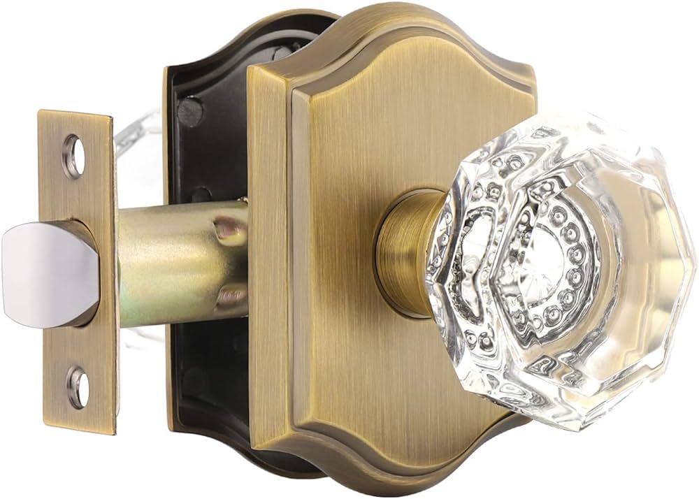 Gobrico Octagonal Diamond Crystal Doorknob in Antique Brass for Hall/Closet,Passage Function for ... | Amazon (US)