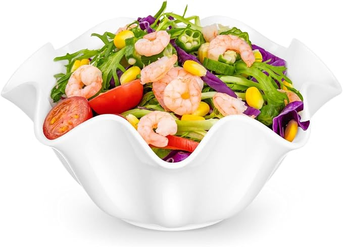 CALLARON 30oz Ceramic Salad Bowl - 8inch White Serving Bowl, Wave Decorative Dessert Dishes, Porc... | Amazon (US)