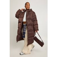 boohoo Women's Plus Longline Puffer Jacket in Chocolate | Size: 18 | Polyurethane | boohoo (US & Canada)