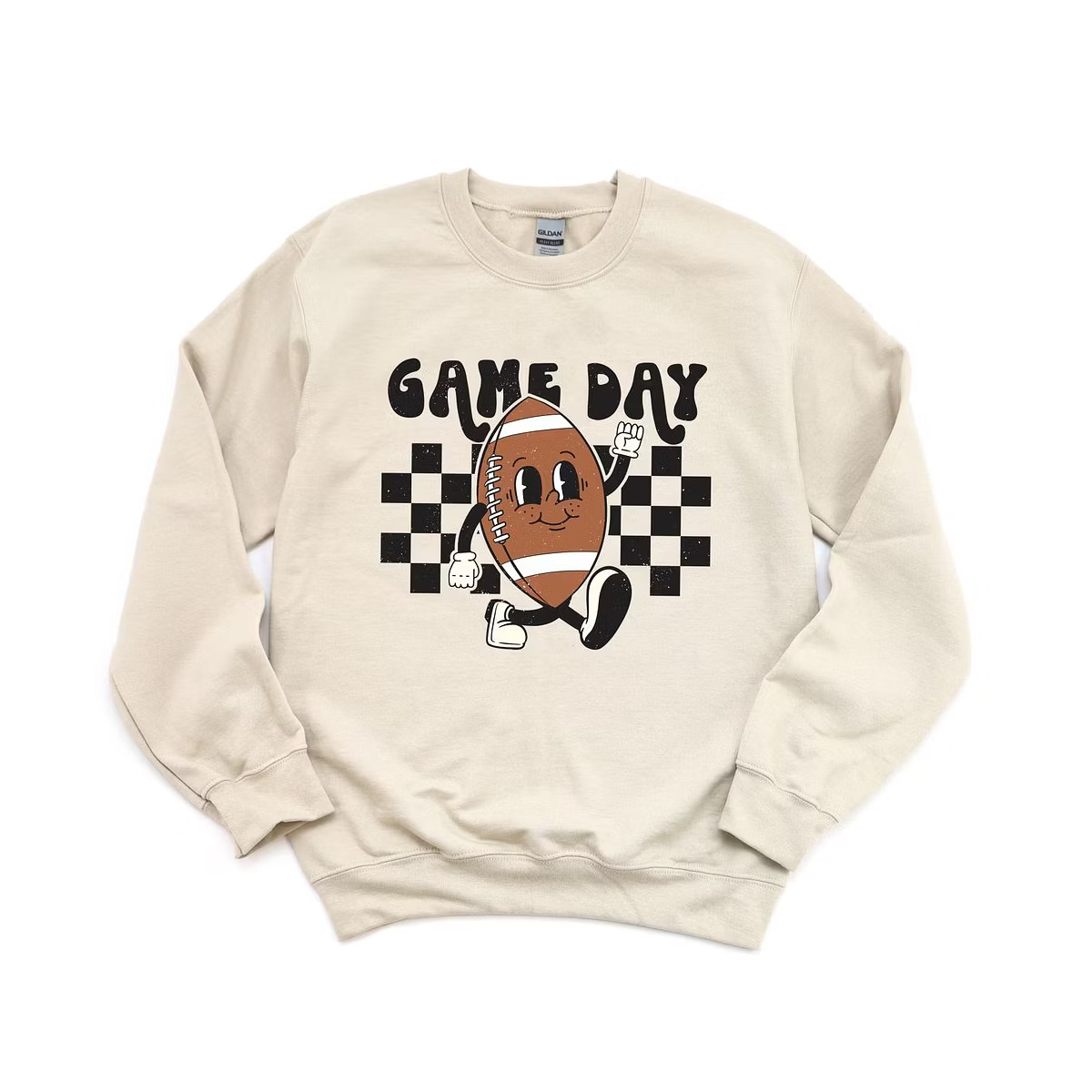 Simply Sage Market Women's Graphic Sweatshirt Football Game Day Checkered - L - White | Target