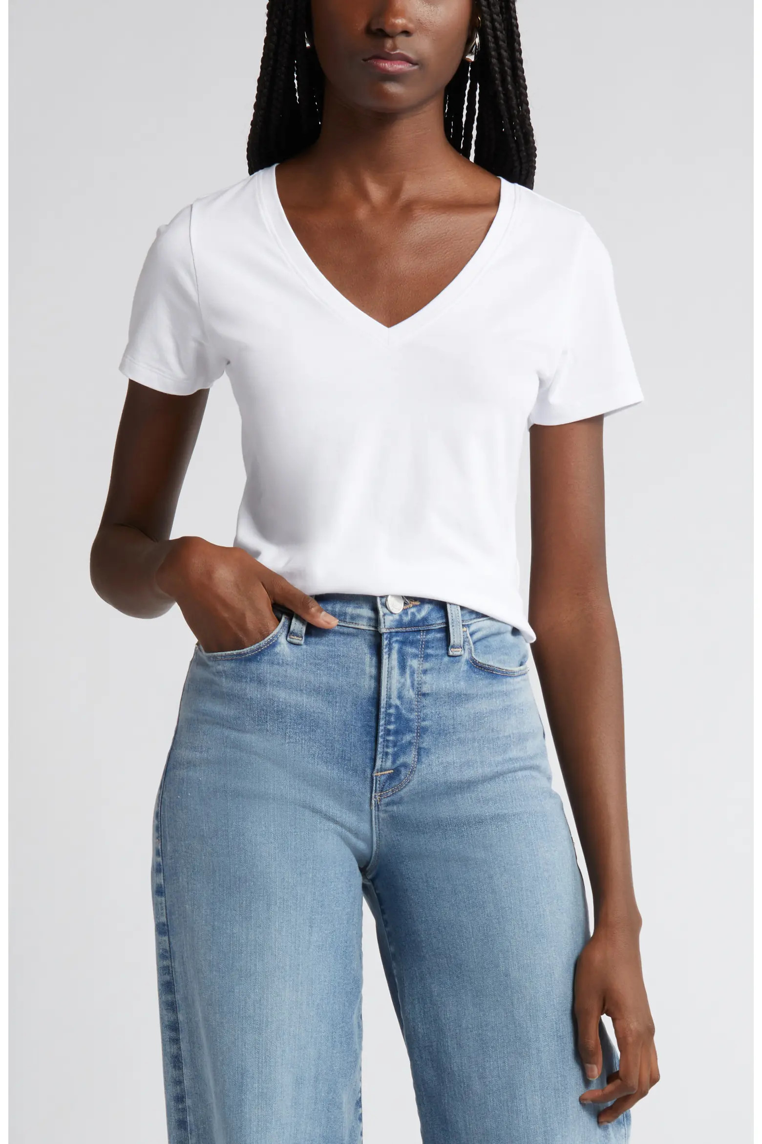 Everyday V-Neck Pima Cotton Blend T-Shirt (Women) | Nordstrom | Nordstrom