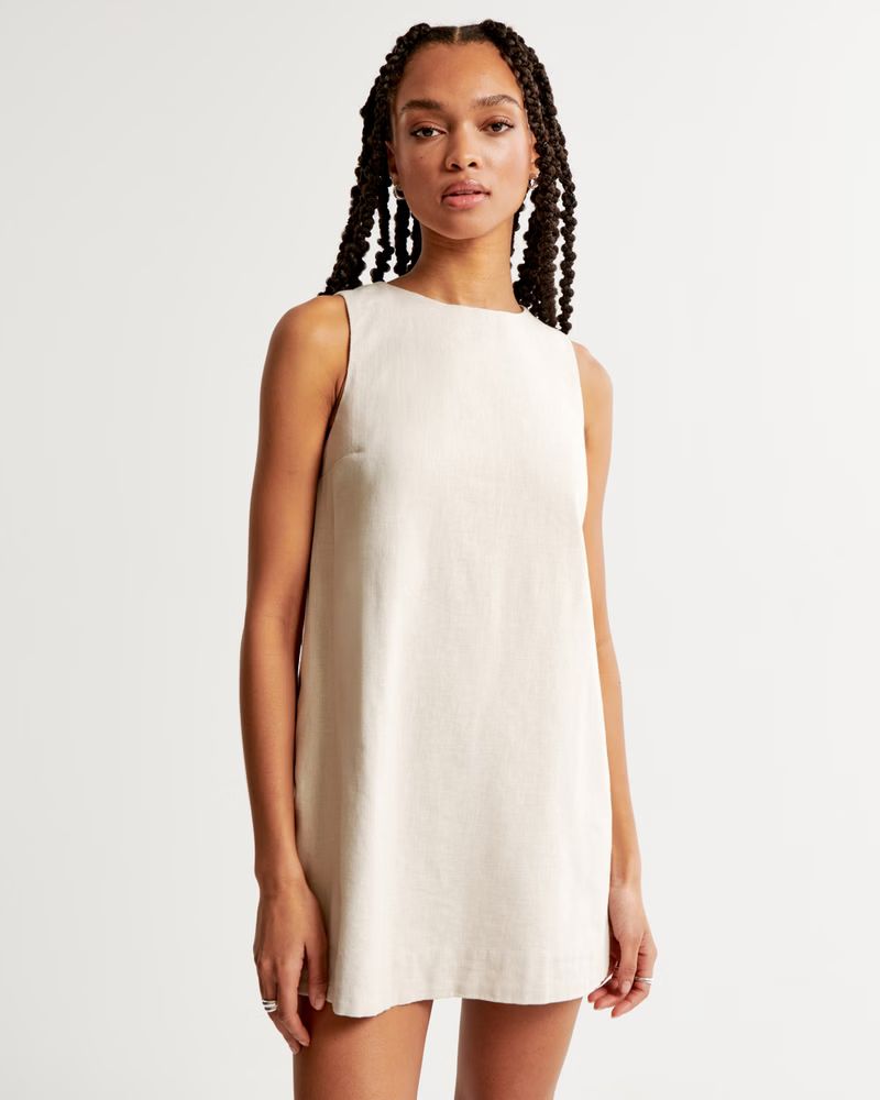 High-Neck Linen-Blend Mini Dress | Abercrombie & Fitch (US)