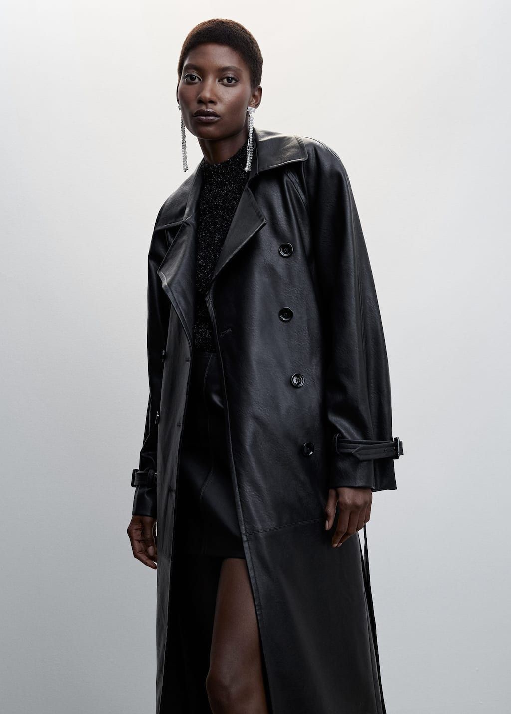 Leather-effect trench coat | Black Leather Coat | Winter Coat | Winter Outfit | MANGO (US)
