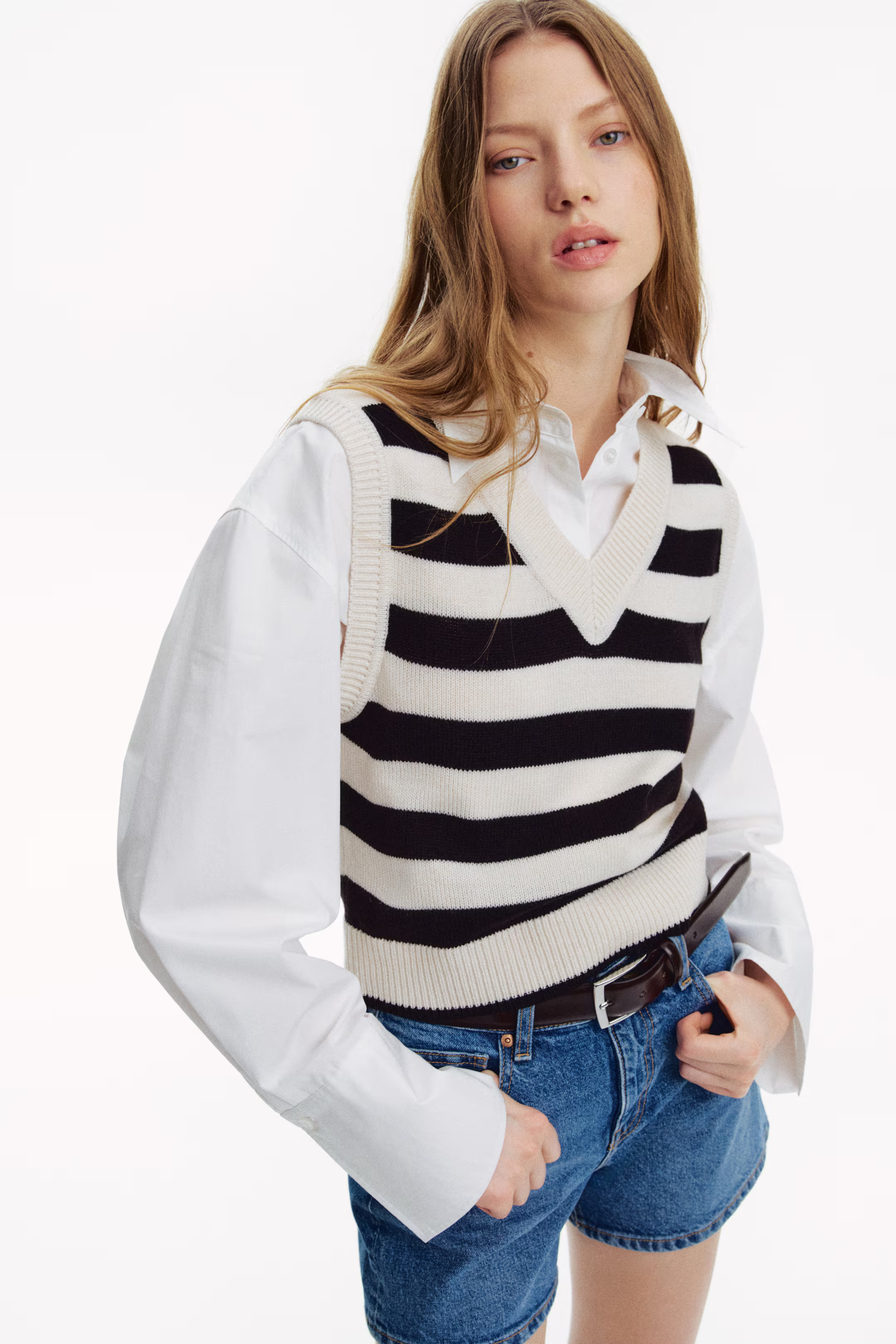 Sweater Vest - White/black striped - Ladies | H&M US | H&M (US + CA)