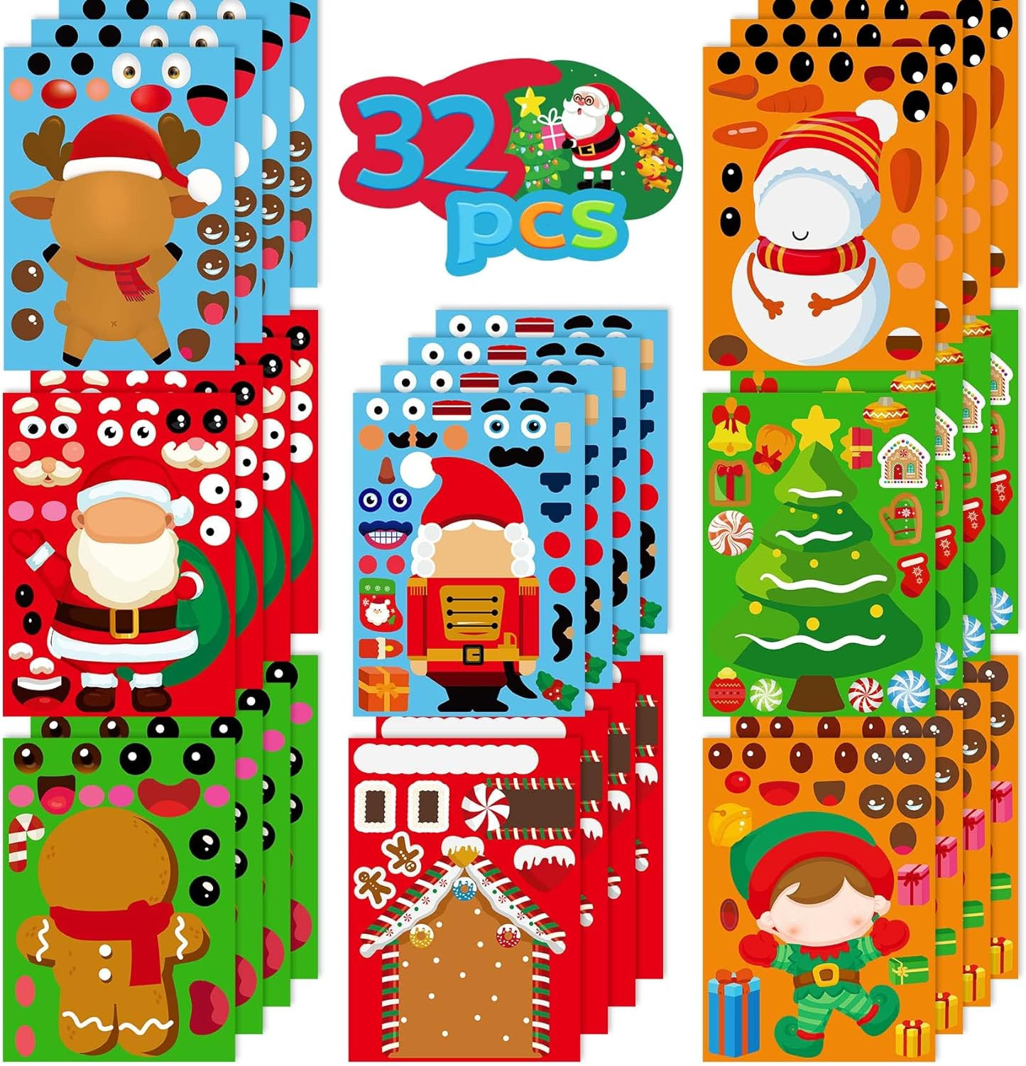 Christmas Stickers for Kids 32PCS Christmas Stickers for Crafts Kids Christmas Stickers Holiday S... | Amazon (US)