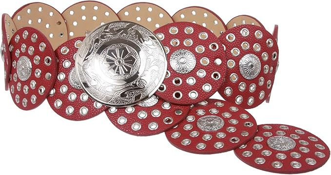 beltiscool Women's 3 1/2" (90 mm) Wide Boho Disc Concho Leather Belt | Amazon (US)