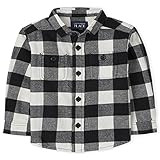 The Children's Place Girls' and Toddler Boy Long Sleeve Buffalo Plaid Flannel Button Down Shirt, Bla | Amazon (US)