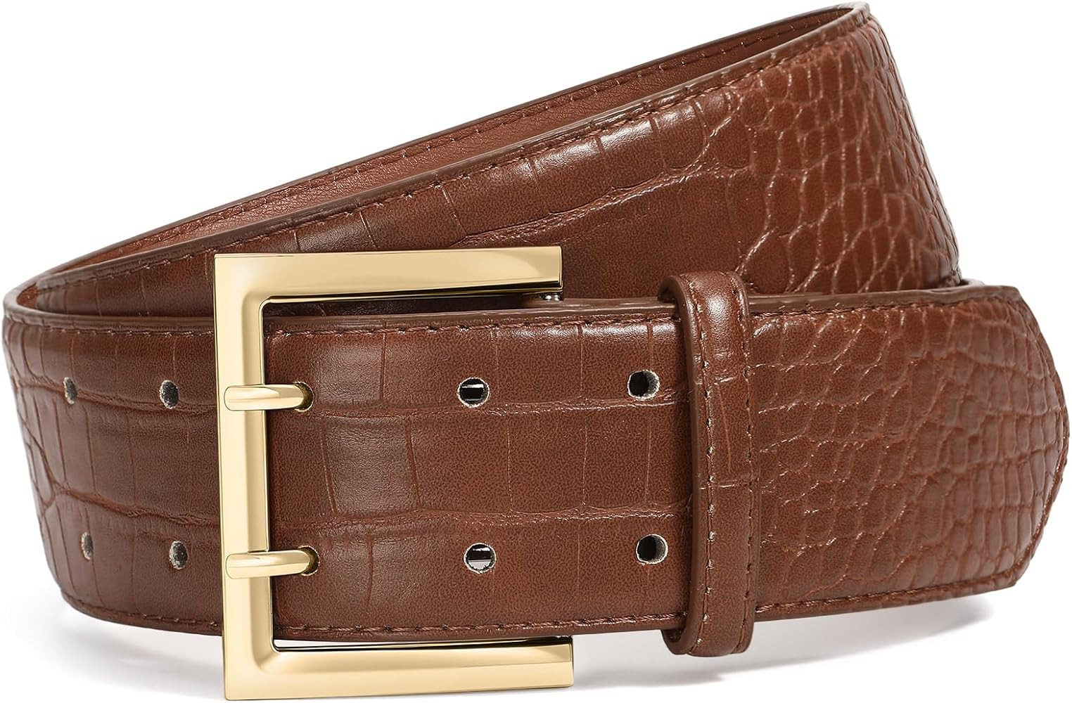 SANSTHS Women Wide Leather Belt for Dresses Jeans Fashion Gold Buckle Ladies Waist Thick Belt | Amazon (US)