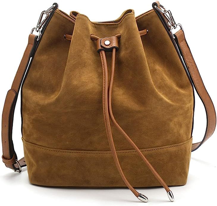 AFKOMST Drawstring Bucket Bag and Purses For Women,Soft Faux Suede Shoulder Bag and Hobo Handbags... | Amazon (US)